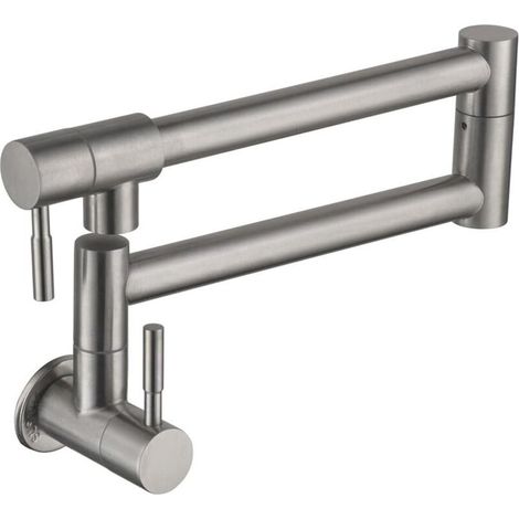 Grifo de cocina plegable, grifo de fregadero de pared, grifo mezclador de agua fría giratorio de 360 grados para cocina, un solo orificio, doble manija (1/4)