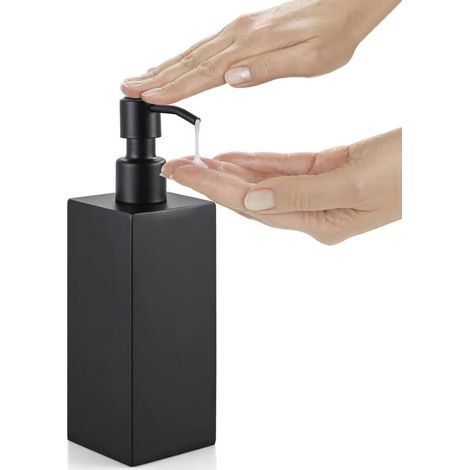 Dispenser di sapone liquido in acciaio inox da 350 ml, ricaricabile con pompa a pressione (nero) (1/4)