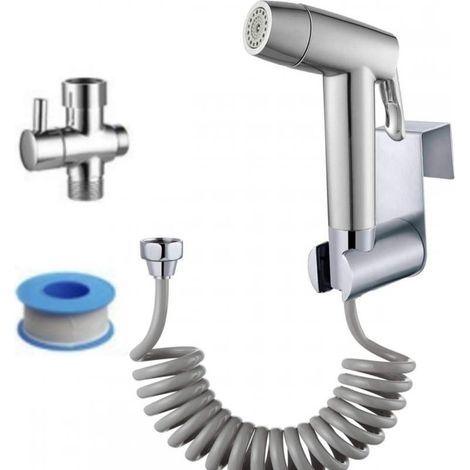 Douchette de bidet WC - Avec crochet pour réservoir et tuyau télescopique en ABS de 150 cm - Pistolet pulvérisateur pour l'hygiène intime. (1/5)
