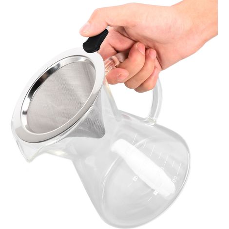 Cafetière en verre de 400 ml, résistante à la chaleur, avec filtre en acier inoxydable et base plate, idéale pour la cuisine. (1/5)