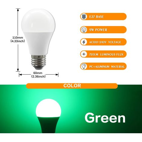 Ampoules LED 9 W (E27 vertes, lot de 6), éclairage décoratif pour la maison