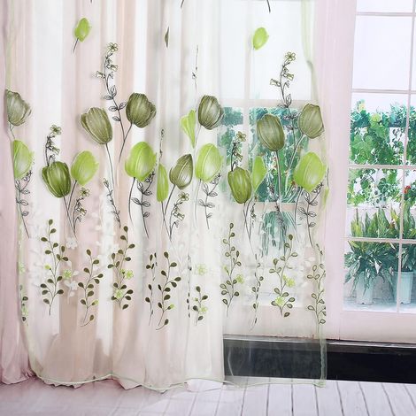 Sheer voile curtains with colorful tulip print, 100x200cm window drapes for bedroom, living room, balcony, decor (1/5)