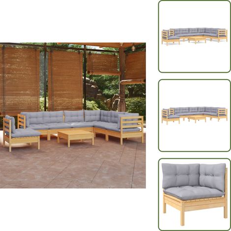 8-tlg. Garten-Lounge-Set mit Grauen Kissen Kiefer Massivholz - Gartensessel - Lounge Set - Gartenmöbel - Outdoor Möbel - Rattan Sessel (1/5)