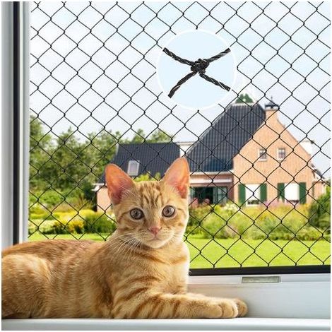 (Schwarzes Netz, 3 x 8 m, mit Stahldraht) Katzennetz, Balkonnetz für Haustiere, verstärktes Stahldraht-Balkonnetz für Haustiere, für Balkone, Fenster und Treppen (1/4)