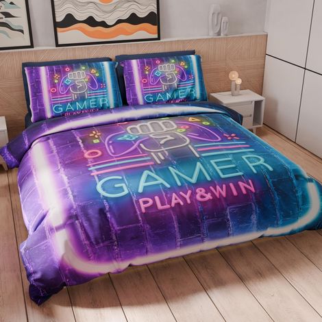 Housse de Couette 1 Place 135x200 cm 1 Taie 80x80 cm Incluse, Parure en Microfibre Imprimée Gamer (1/5)