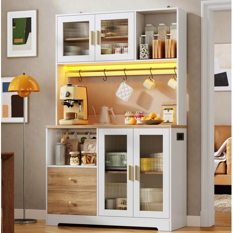 Mueble de cocina 110 x 40 x 178 cm con LED, USB, MDF blanco y madera DESVIAE (1/5)
