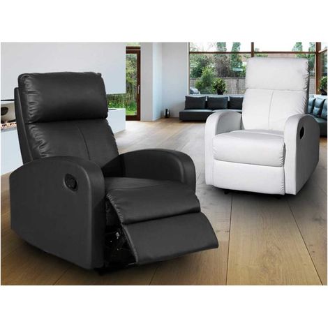 Sillón relax reclinable mediante palanca Bristol tapizado en polipiel negro, 72 cm(ancho) 100/80cm(altura) 94/593 cm(fondo) (1/2)