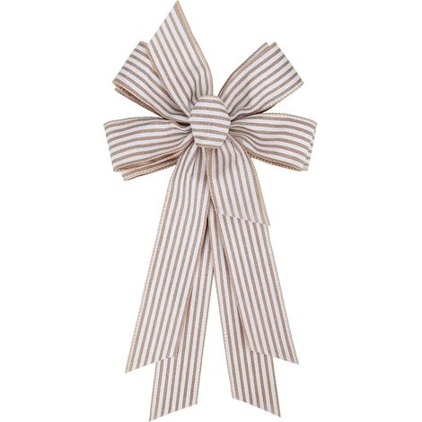 Grand nœud de ruban de raphia naturel blanc rustique de 24 x 10 pouces, nœud de couronne rayé blanc de ferme pour décoration de porte de Noël, décoration de maison, sommet de sapin (1/4)