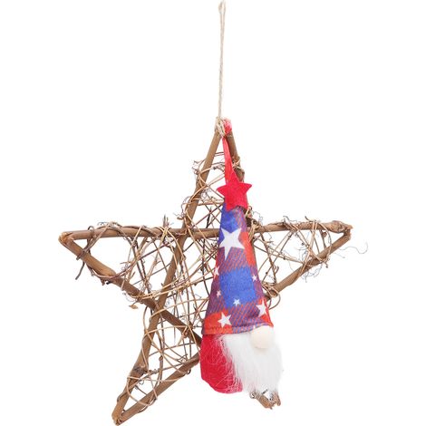 Décoration murale type A : guirlande, ornement de porte, poupée sans visage, pendentif pentagramme en rotin, motif « Independence Day » (4 juillet).