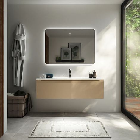 Meuble de salle de bain suspendu 120 cm Sand Matt 1 tiroir avec lavabo inclus Mod. Bako