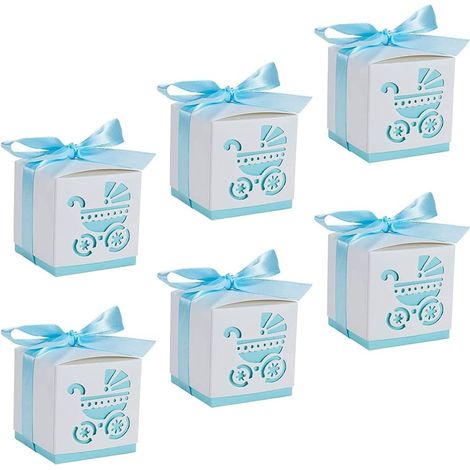 Pack of 50 gift boxes,newborn baby christening box, party gift boxes, ribbon candy gift box(blue) (1/5)