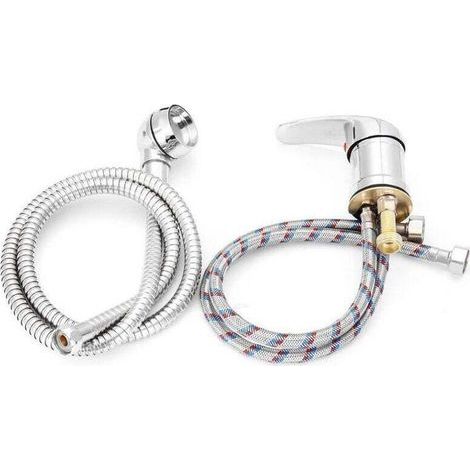 Robinet de lavabo + pommeau de douche - flexible de douche - plastique résistant - convient aux buanderies - idéal pour un usage domestique (1/4)