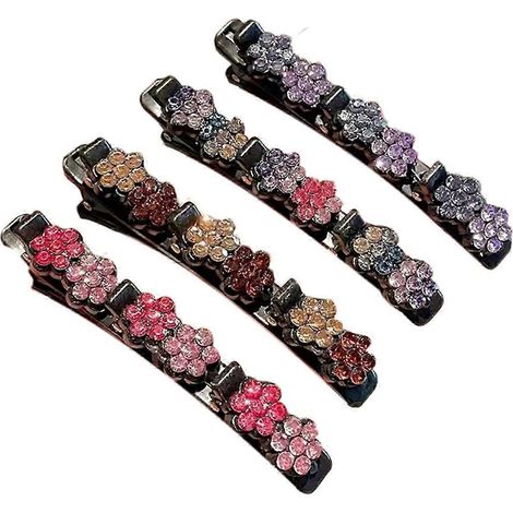 Lot de 4 pinces à cheveux pour fille, décorées de cerises brillantes, double couche, pour tresses et franges latérales.-E (1/5)