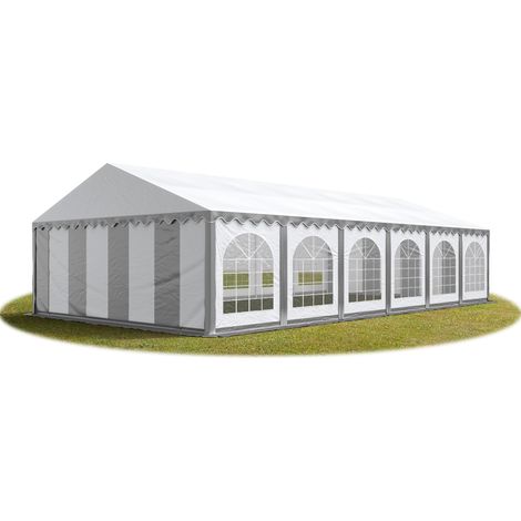 Tente Barnum de Réception 6x12 m PREMIUM Bâches amovibles PVC 750 N gris-blanc + Cadre de Sol Jardin (1/5)