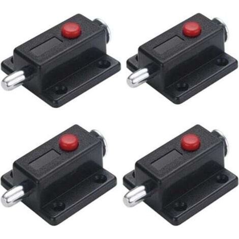 Loquet de sécurité à glissière automatique avec bouton à ressort – Lot de 4 pour armoires, portes intérieures/extérieures et fenêtres (1/5)