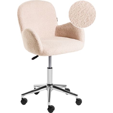 Silla de oficina giratoria moderna con reposabrazos altura ajustable bouclé beige claro Priddy (1/5)