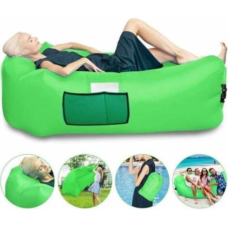 Hamac gonflable imperméable avec oreiller intégré – Conception durable pour 400 kg – Facile à gonfler sans pompe – Sac de rangement inclus (1/5)
