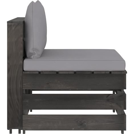 Canapé Central Modulaire de Jardin en Bois de Pin Imprégné avec Coussins Gris 60 x 70 x 66 cm (1/5)
