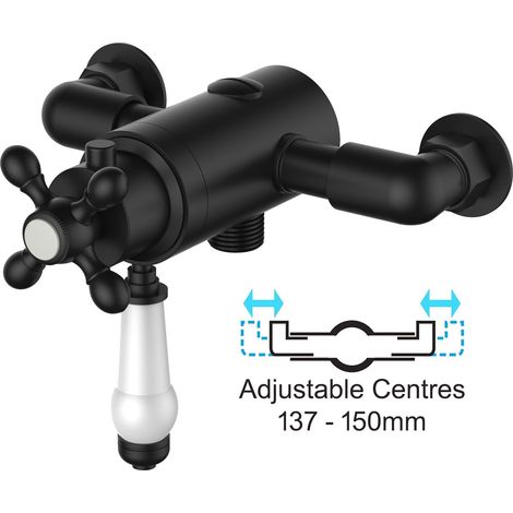 Matt Black Thermostatic Traditional Exposed Shower Mixer Valve - 137mm 150mm (1/5)