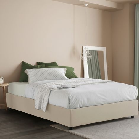 Talamo Italia Cama de plaza y media Arianna, Cama contenedor con revestimiento de tela, 100% Made in Italy, Apertura frontal, adecuado para colchón Cm 120x200, Beige, con embalaje reforzado (1/4)