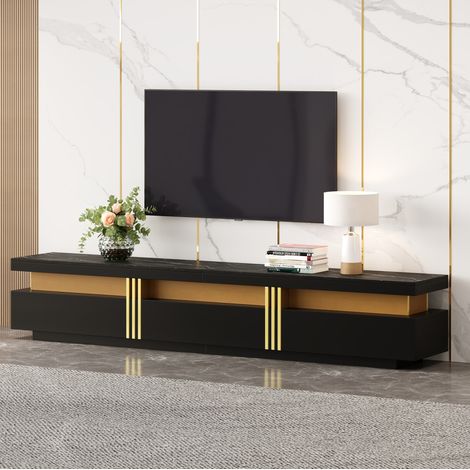 Mobile TV 200x40x42 cm nero in pannelli di legno con contenitore, stile moderno FloraGrace (1/5)