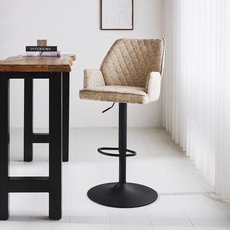 Drehbar Barhocker Beigefarbener Novan-Chenille-Stoff – (1/5)