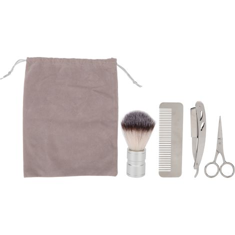 Kit de 4 brosses et peignes à barbe, coupe-cheveux portable, anti-rouille, soin de la barbe, ensemble pratique (1/5)