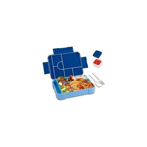 Lunch Box, 1330ml Bento Box avec 7 compartiments, Réutilisable Boite Repas avec cuillère et fourchette, sans BPA, micro-ondes, lave-vaisselle, école, pique-nique (Bleu) (1/5)