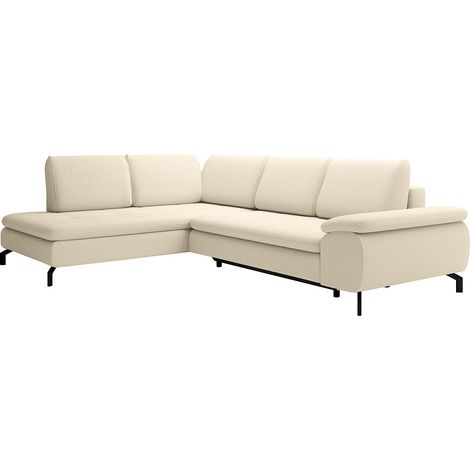 Grand canapé d'angle gauche convertible en tissu texturé beige ARCHIBALD