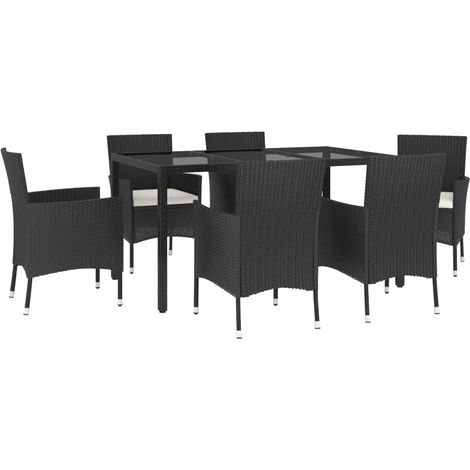 vidaXL Ensemble à manger de jardin coussins 7pcs Noir Résine tressée