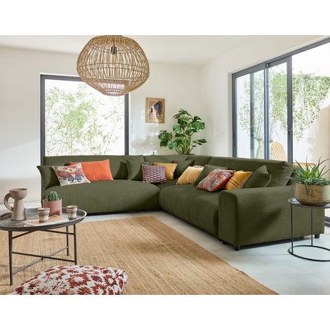 Garance - modulares ecksofa links - 6 plätze - aus cordstoff - grün (1/5)