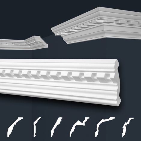 Moulures de stuc à motifs blancs, EPS Styropor ajustement forme, Paquets d'épargne Marbet série B: B-15 / 61x80mm, 2 mètres / 1 bande