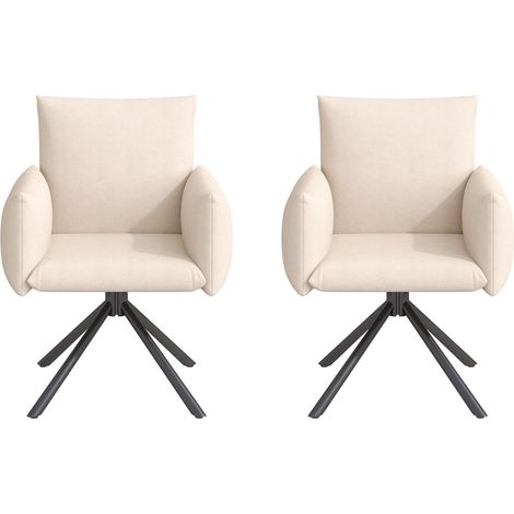 Juego de 2 sillas de comedor tapizadas en terciopelo beige, giratorias 360° con 4 patas de metal para sala, dormitorio y oficina (1/5)