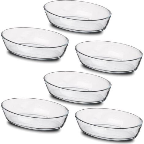 Lot 6 plat à four oval,moule de cuisson en verre, capacité 700 ml - Longueur 21 x Profondeur 14 x Hauteur 5 cm -JUANIO