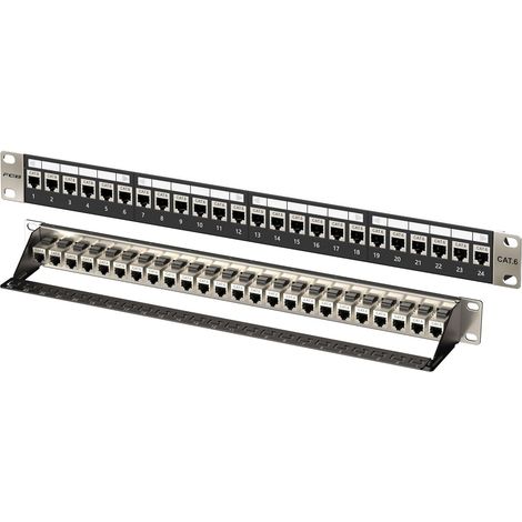 24 Port Cat6 Patch Panel with Shielded RJ45 Keystone Coupler 1HE 19" STP Patch Panel with Back Bar, Keystone Inline, Network Patch Panel for Gigabit Network Switch (1/5)