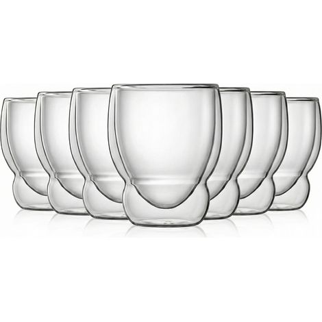 Set 6 Bicchieri Doppia Parete in Vetro Termiche tazze per Tea Tisane Cappuccino Resistenti 23 cl Impilabili Globo Accademia Lu-igi Bo-rmioli per Bevande Calde e Fredde
