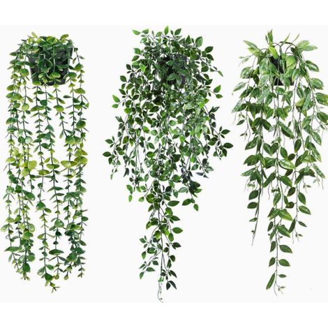 Lot de 3 plantes suspendues artificielles comme de vraies plantes suspendues avec pot blanc, lierre en plastique, plantes artificielles suspendues, 52 à 72 cm, plantes vertes, plantes en (1/5)