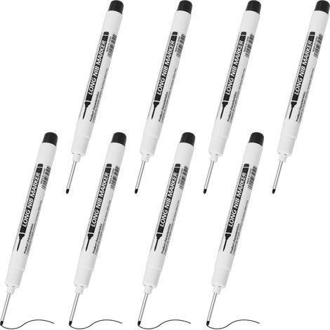 8 Pièces Marqueur Trou Profond Noir, Stylo Marqueur Indélébile Charpentier à Pointe Fine de 20mm, pour Bois, Plastique, Mur, Métal, Carton, Chantier et Marquages à des Endroits Difficiles d'Accès (1/5)