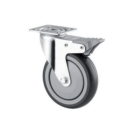 Roulette pivotante à blocage fixation à platine roue polypropylène pour collectivités, diamètre 100 mm, charge 70 kg, type 1677 - Tente