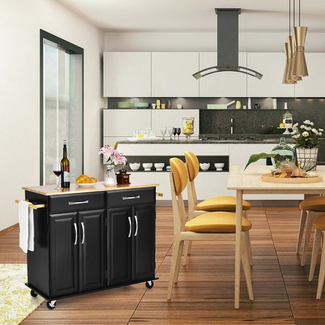Desserte Cuisine Roulettes 2 Tiroirs 2 Armoires Double Porte Étagères Réglables Noir CWXT8594 DESIGN IN (1/2)