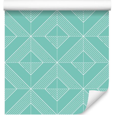 Papel pintado geométrico con rombos en tonos menta y verde azulado para salón y dormitorio, 50x1000 cm. (1/5)