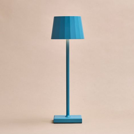 Lampe de table rechargeable sans fil LED tactile dimmable en métal bleu H38 cm IP54 - PANGIVO