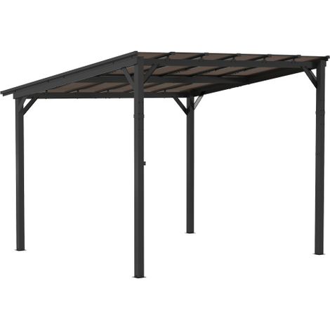 Outsunny Pergola Pavillon ca. 3x3m, Wasserdicht, Stabil, Winterfest Terrassenüberdachung mit UV-Schutz 50+, Wandmontiert Gartenpavillon aus Metall, Sonnenschutz für Garten Terrasse Balkon Dunkelgrau