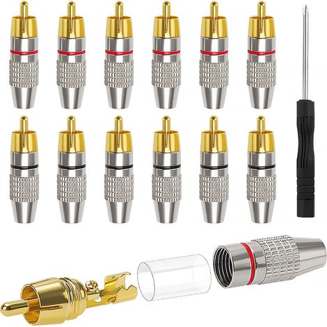 NOLUXA 12 Pièces RCA Connecteur Male, Adaptateur de Connecteur RCA Audio/Vidéo, pour Multimédia et CCTV (6 Noir + 6 Rouge) (1/5)