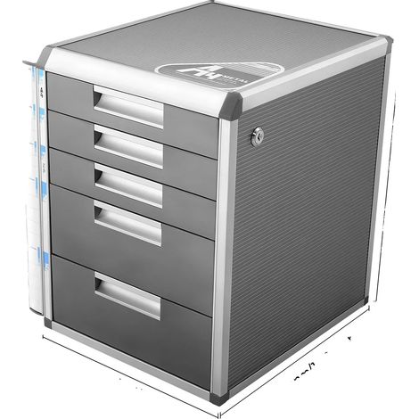 Boîte de rangement de documents verrouillable, alliage d'aluminium, organisateur à 5 tiroirs, GRIS (1/2)