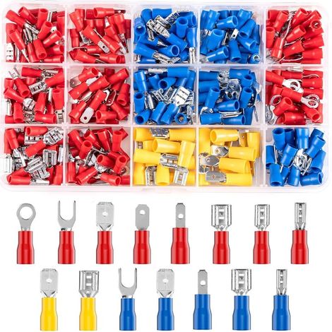 280 pièces Cosses Electriques a Sertir, 15 types Cosses Electriques 0,5 à 6,0 mm², Connecteurs à Sertir, Assortiment de Cosses Plates et Rondes pour Voiture Auto Moto Electriques (1/5)