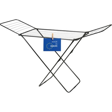 Porte-linge à ailes noir pliable 18 m - 180 x 55 cm - Séchoir métallique pliable fabriqué en UE