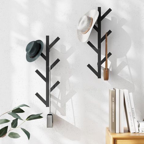 Set aus 2 Wandgarderobenständern aus Metall – vertikales Modell, 41 cm hoch, mit 6 Haken, für Jacken, Mäntel, Hüte, Schals und Handtaschen – schwarz (1/4)