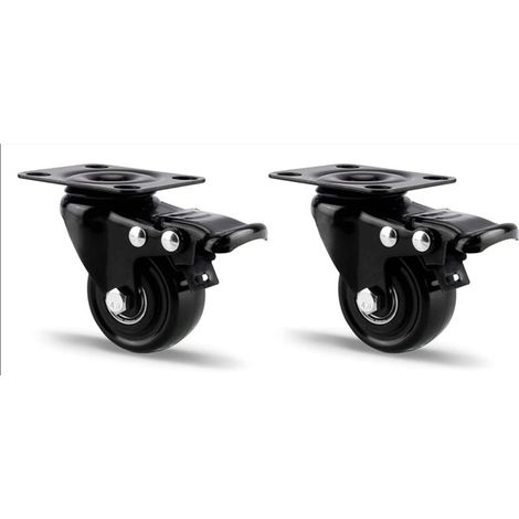 Juego de 2 ruedas giratorias de 50 mm con freno, ruedas para muebles, ruedas de transporte de hasta 300 kg, placas de ruedas industriales resistentes para uso interior y exterior - negras (1/4)
