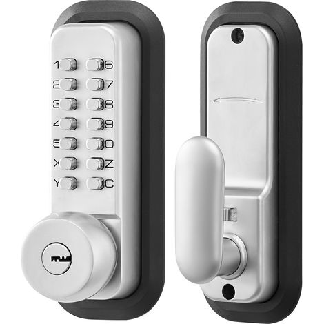 Mophorn Mechanisches Codeschloss mit einseitigem Tastenfeld (4- bis 7-stelliger Code), schlüsselloses Türschloss mit Schlüssel, Drehknauf und automatischer Verriegelung, geeignet für Haustüren, Silber